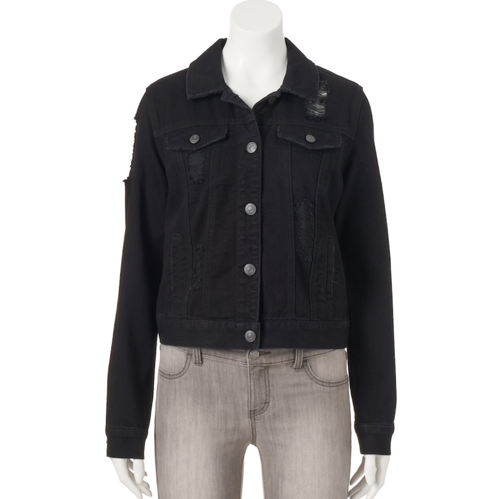 Juniors' Mudd® Ripped Black Jean Jacket